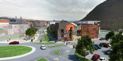 OC Point – vizualizácia v súčasnosti realizovaného architektonického a dopravného riešenia – pohľad od ESC